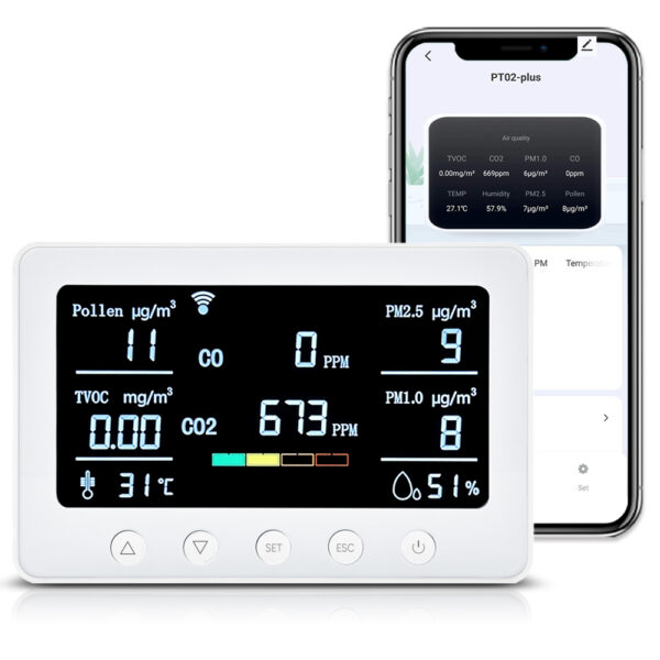 Smart 8in1 Air Quality Monitor for CO, CO2, Pollen, PM2.5, PM1.0, TVOC, Temperature, Humidity with RS485 & WiFi EPT02+ - Image 5