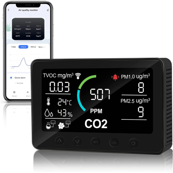 Portable Air Quality Monitor for CO2 TVOC PM1.0 PM2.5 Temperature Humidity WiFi EPT02 - Image 2